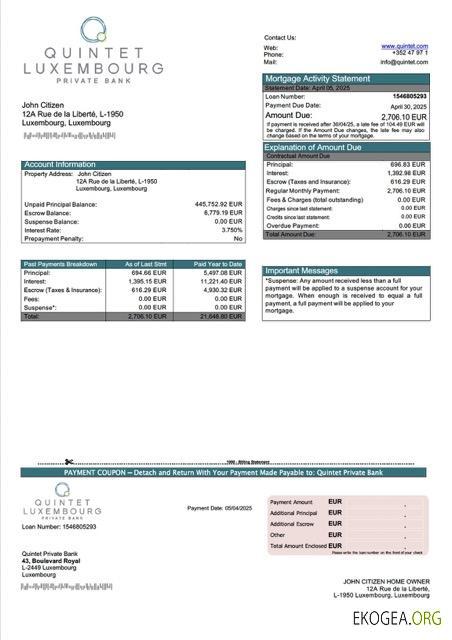 Relevé hypothécaire de Luxembourg Quintet Banque Privée Modèle Word et PDF